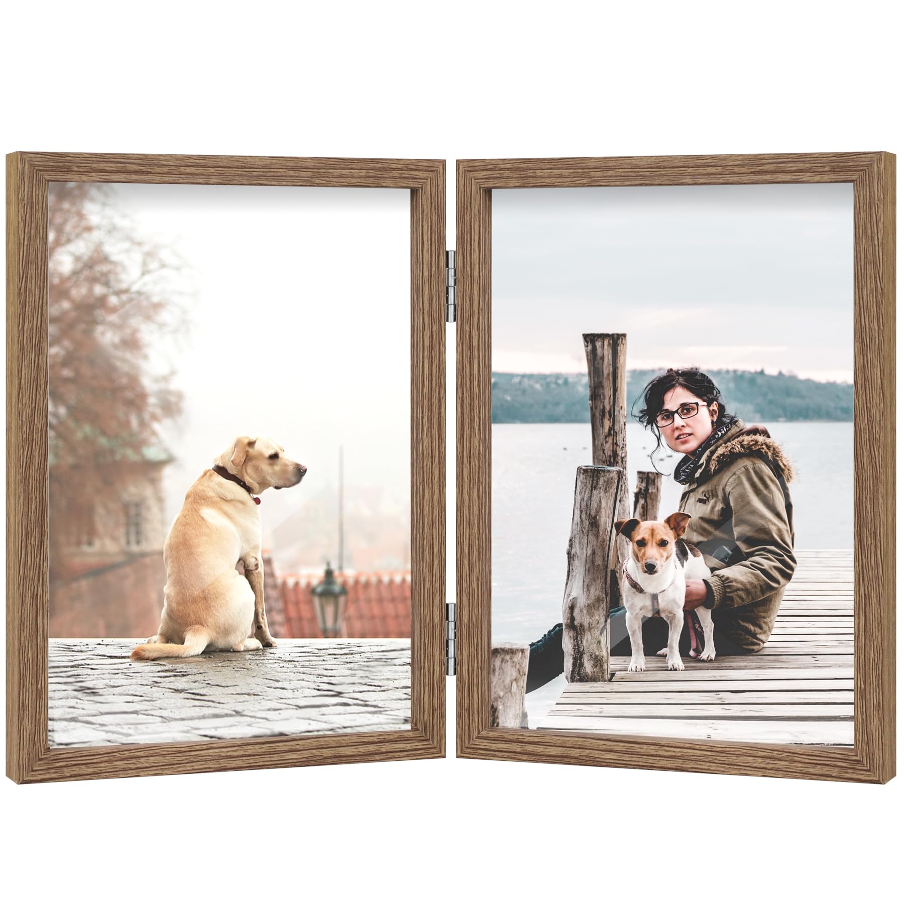 Amazon.com - FOREV 4x6 Double Picture Frame Wooden Hinged Photo